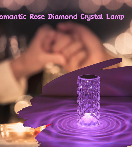 Crystal Table Lamp for Bedroom 16 Colors Touch/Remote Dimmable Night Light USB LED Bedside Diamond Rose Lamp