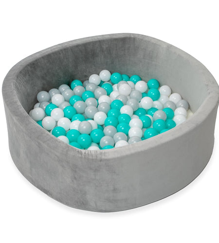 Grey Velvet Ball Pit with 200 Aqua, White, & Grey Balls