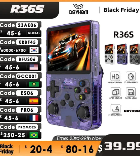 Open Source R36S Retro Handheld Video Game Console Linux System 3.5 Inch IPS Screen Portable Pocket Video Player R35S 64GB Games