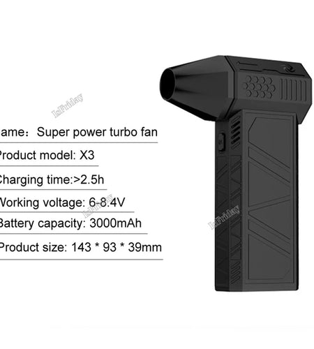 Rechargeable Blower Turbo Fan X3 130000 RPM 52M/S Brushless Motor Air Blower Turbo Jet Fan Portable Dust Blower Electric Dryer