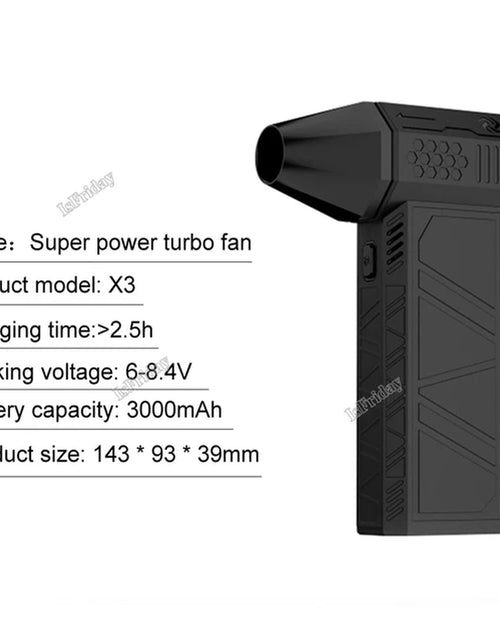 Load image into Gallery viewer, Rechargeable Blower Turbo Fan X3 130000 RPM 52M/S Brushless Motor Air Blower Turbo Jet Fan Portable Dust Blower Electric Dryer
