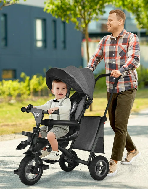 Load image into Gallery viewer, 7-In-1 Kids Baby Tricycle Folding Steer Stroller W/ Rotatable Seat Grey
