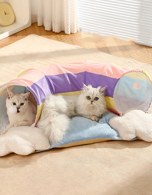 Load image into Gallery viewer, Cat Tubes and Tunnels Cat Tunnel Bed with Removable Cathole Tube Velvet Cushion Pet Snuggery Hideout for Rabbit Kitten Puppy
