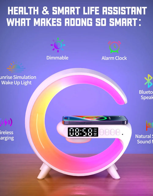 Load image into Gallery viewer, Multifunctional Wireless Charger Stand Pad Alarm Clock Speaker RGB Light Fast Charging Station for Iphone X 11 12 13 14 Samsung
