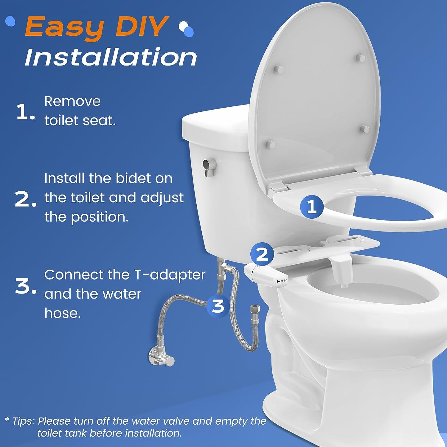 Ultra-Slim Bidet Attachment for Toilet - Self Cleaning Nozzle Hygienic Bidets for Existing Toilets - Adjustable Water Pressure Fresh Water Sprayer Toilet Bidet - Easy to Install